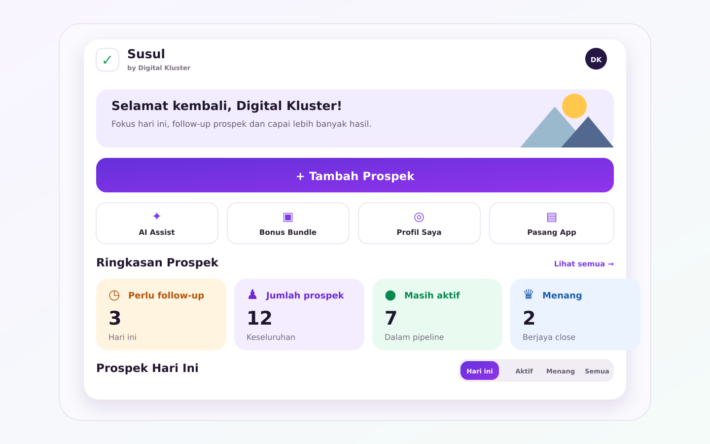 Paparan dashboard Susul